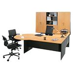 set of office furniture desk, office chairs, and office storage