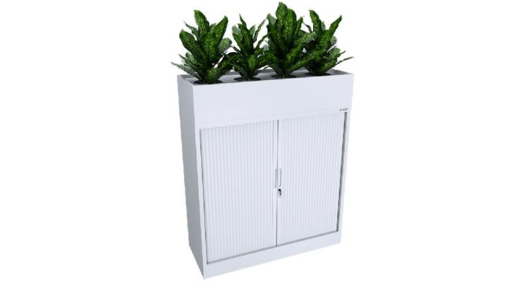 Office furniture: white storage cupboard with fake plants